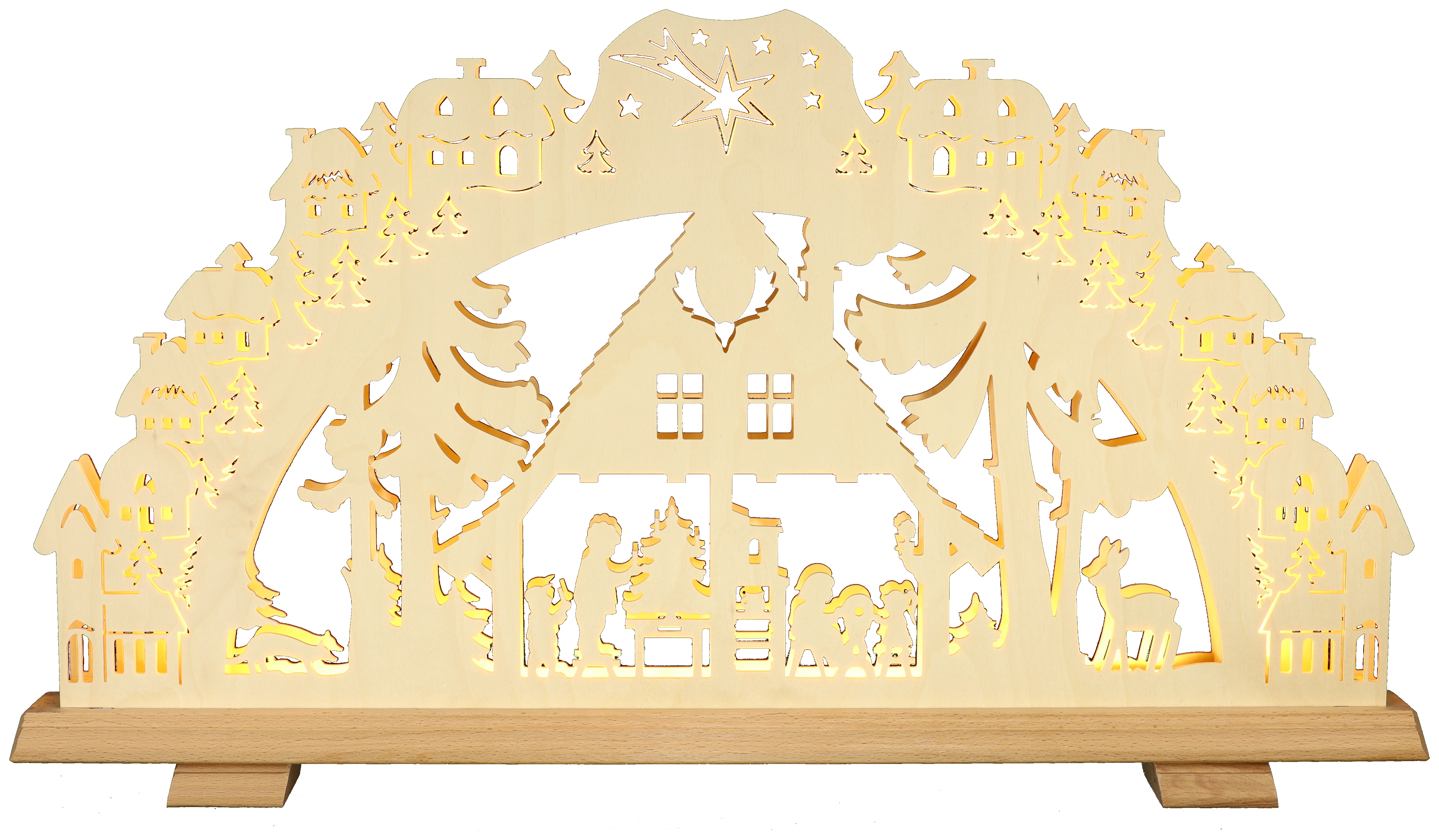 Schwibbogen 3D - Motiv Waldhaus Erzgebirge - Breite 70cm - mit LED Licht, warmweiß